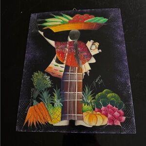 Colorful Guatemalan Folk Art Painting Signed Tejadora Woman Weaver Indigenous